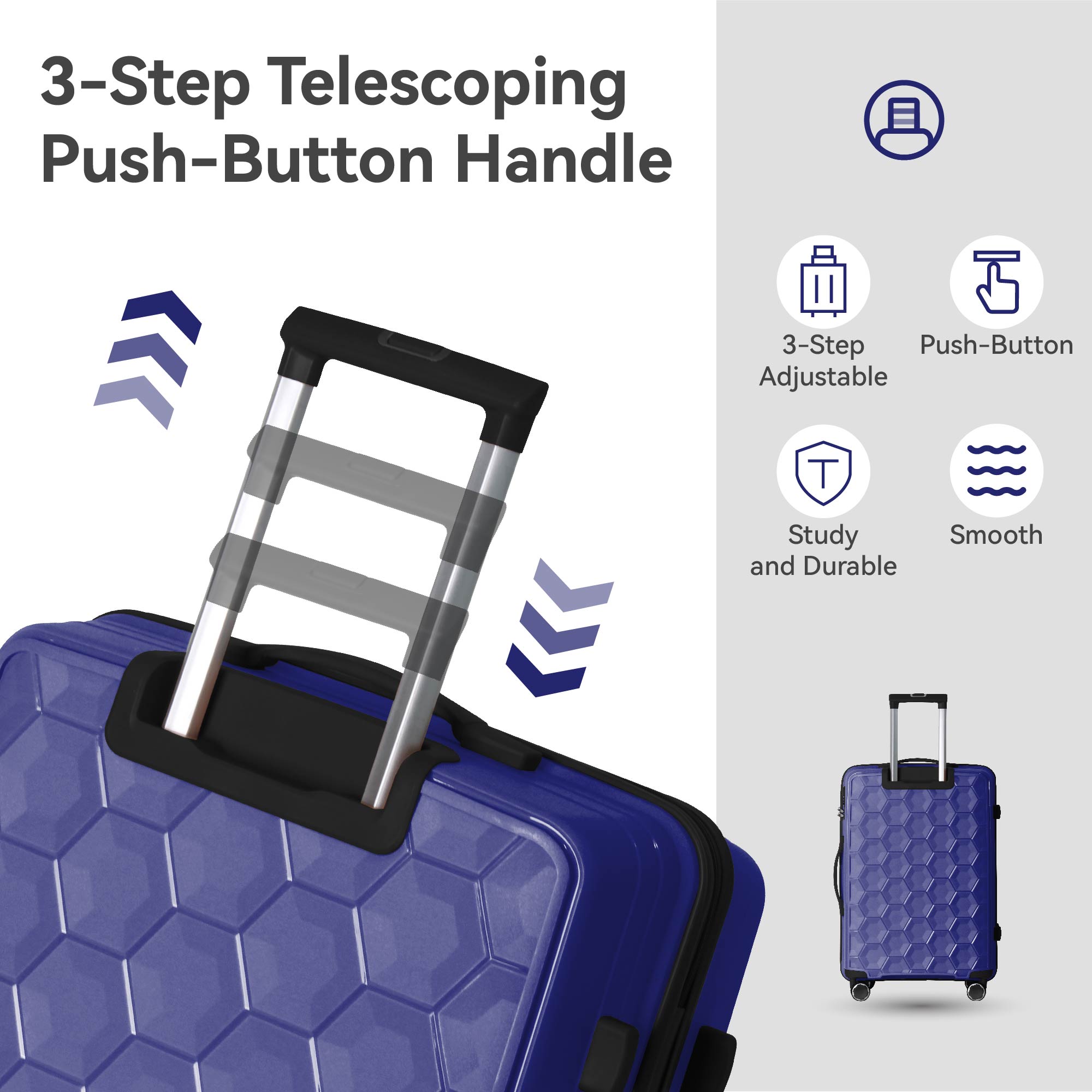 3-Piece Luggage Set Travel Lightweight Suitcases With Rolling Wheels, TSA Lock & Moulded Corner, Carry On Luggages For Business, Trip, (20"/24"/28"), Navy Blue_voghion.com
